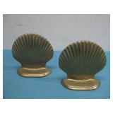 Vtg Brass Scallop Shell Book Ends 4.5' Tall