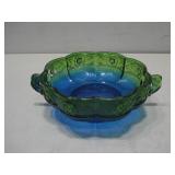 Vtg Two-Tone Glass Rose Pattern Bowl 9'