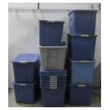 Fourteen Plastic Storage Bins Plus Lids