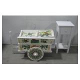 Hand Painted Serving Cart & Wooden End Table See