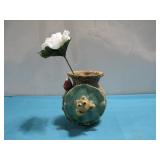 Vtg Ceramic Vase W/ Artificial Flower 4.75' Tall