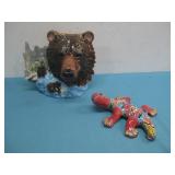 Talavera Style Lizard & Ceramic Bear Head See Info