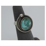 Vtg Sterling Silver Tested Shadow Box Turq. Ring