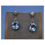 Vtg. Mexican S.S Earrings W/ Large Blue Faceted,