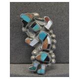 Vtg. Zuni S.S Multistone Rainbow Man Bolo 1 1/2'