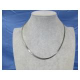 Herringbone Chain Flat Link Necklace Silvertone