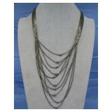 Silver Tone Multi Strand Stone Necklace