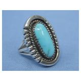 S.S. Block Turquoise Ring Signed Manny 10.92 TW