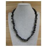 S.S Black Obsidian Nugget Necklace Hallmarked
