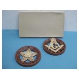 Two Vtg Masonic Plaques 4.25'