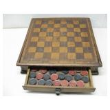 Vtg Wood Checker Board/Pieces See Info