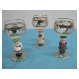 3-Vtg Goebel Hummel 14K Etched  Wine Glasses 5'