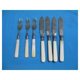 Vtg Silver Plated Celluloid Fish Forks & Knives