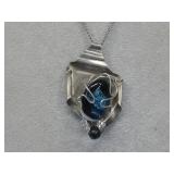 Vtg. Artisan Blue Dichroic Folded Pendant Necklace
