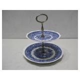 Vtg Two Tier Transfer Ware Serving Stand See Info