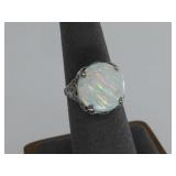 Vtg Sterling Silver Opal Cabochon Ring Hallmarked