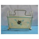 Vtg Metal Mesh Floral Magazine Rack See Info