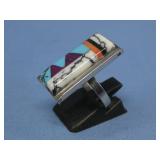 Navajo Inlaid Ring Hallmarked Nez Nickel Silver,