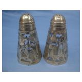 Vtg. Mexican Sterling Silver Overlay Glass S&P See