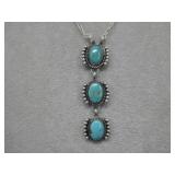 Navajo Sterling 3 Stone Turq., Hallmarked Necklace