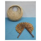 Whicker Basket Wall Decor & Vtg Folding Fan See