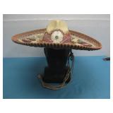 Vtg Mexican Sombrero W/Red Flowers