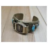 Vtg Brass Turquoise Watch Cuff W/ Watch Untested