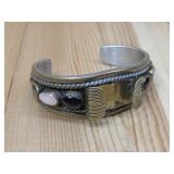 Vtg Mixed Metal N/A Onyx M.O.P. Watch Cuff