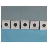 (5) Consecutive 1904-1908 Indian Head Cents