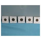 (5) Consecutive 1904-1908 Indian Head Cents
