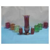 Vtg Carnival Glass Vase & Decor Lanterns See Info
