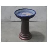 Ceramic Pedestal Bird Bath W/Blue Glazed Basin See