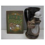 Signed Ceramic Beer Mug & Wood Beer Sign See Info