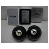 1996 Zippo Camel Lighter & Two Vtg Camel 8-Balls