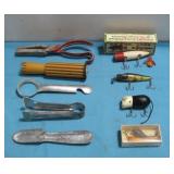 Vtg Fishing Lures W/Vtg Detty Aluminum Fish See