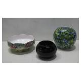 Vtg Porcelain & Glass Bowls, Black Handpainted See