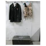US Army Uniform Coat, Camo Vest & Wood Foot Locker