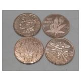 Four 1oz Pure Copper Rounds