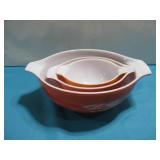 Three Vtg Pyrex Mixing Bowls Largest 10.25'