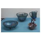 Vtg Carnival Glass Dishes & Pitcher