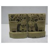 Carved Green Soapstone Floral Motif Bookends See