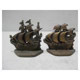 Vtg  Brass Tone Metal Sailing Ship Bookends See
