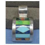 Signed S.S. Native American Inlay Pendant Hallmark