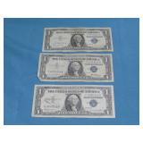 (3) 1957 One Dollar Silver Certificates
