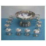 Vtg Nickel Silver 14 Piece Punch Bowl Set