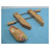 Vtg Hand Screw Clamp & Wooden Clog See Info