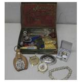 Vtg Tin Cigarette Box W/ Assorted Watch See Info