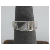 Sterling Silver Mosaic Inlay Band Ring Hallmarked
