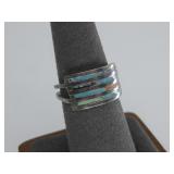 Sterling Silver Multi Stone Inlay Ring Hallmarked
