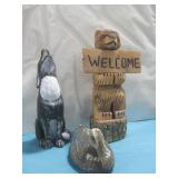 Wood Carved Welcome Bear, Duck Decoy & More See